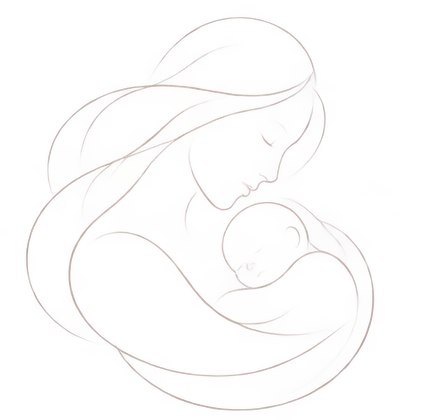 Line art illustrating doula education, client support, and professional growth